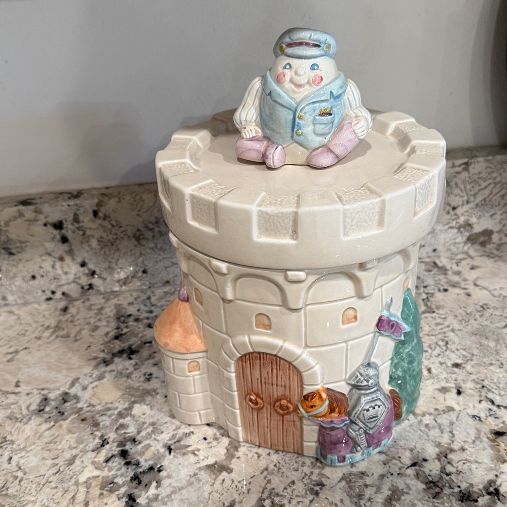 Castle Cookie Jar with Humpty Dumpty Figurine